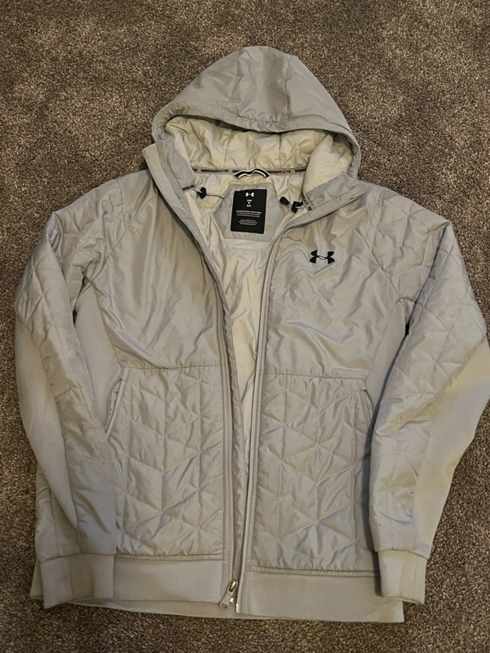 Under Armour Light Gray Quilted Hooded Jacket with Logo